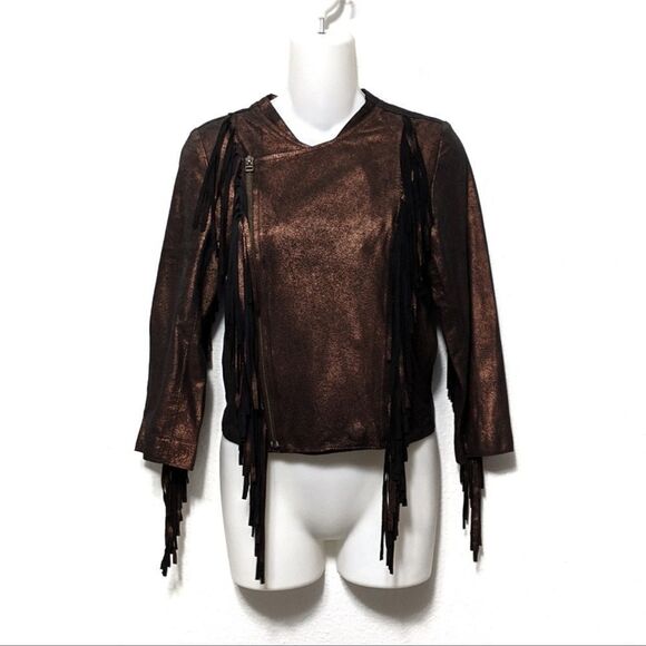 CLEOBELLA Everly Metallic Leather Fringe Jacket S - Picture 5 of 10